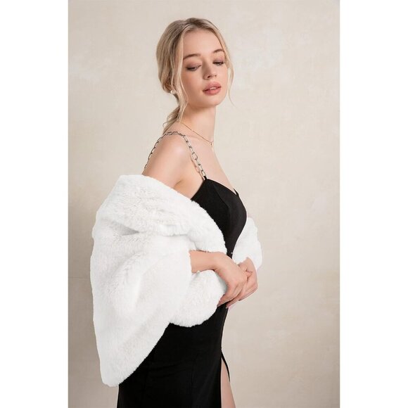 🆕 Fashowlife New Faux Fur Cloak Shawl Women White Scarf Warm Wrap Stole Shrug - Picture 5 of 8